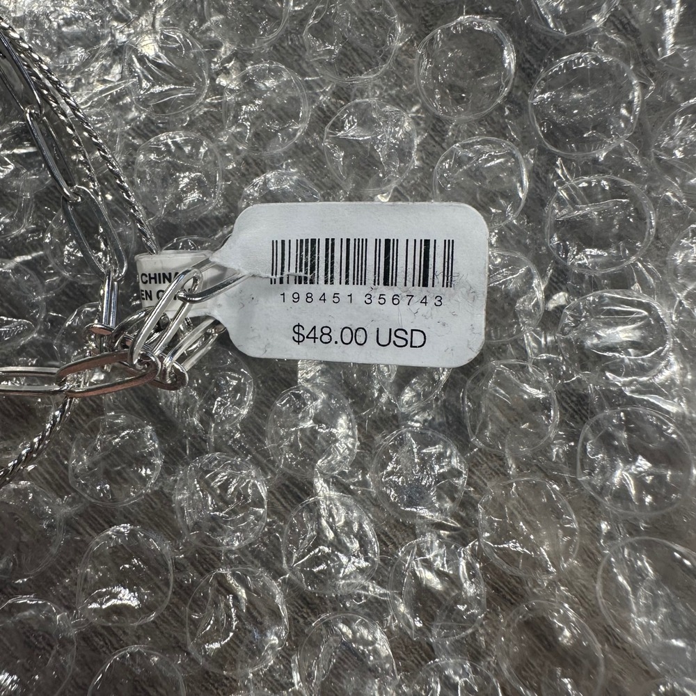 Free People Syrus Necklace‎ NWT OS Silver Black Cabochon Multi-Strand Drop - Picture 7 of 8